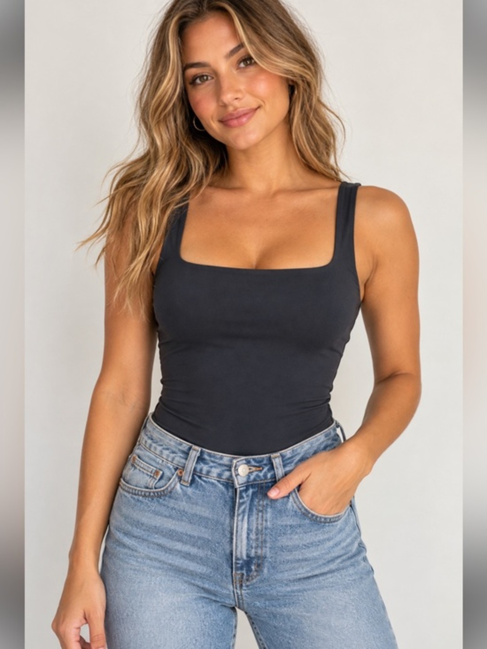 SWS Contour Black Square Neck Bodysuit Size Medium M
